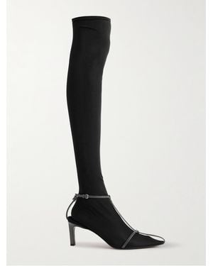 Jil Sander Stretch-Mesh And Leather Knee Boots - Black
