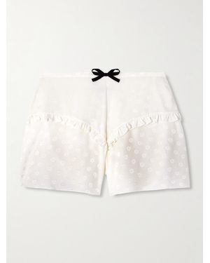Alessandra Rich Bow-Embellished Floral-Jacquard Silk-Satin Shorts - Natural
