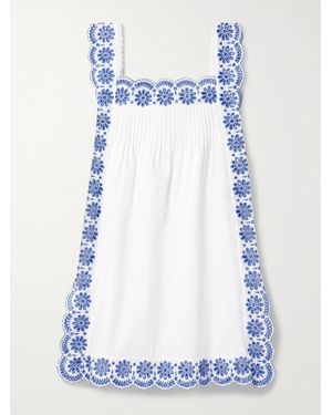 Loretta Caponi Fiocchini Minikleid Aus Baumwollpopeline Mit Biesen Und Lochstickerei - Blau