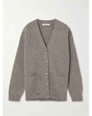 SLVRLAKE Denim Venice Distressed Ribbed Merino Wool Cardigan - Grey