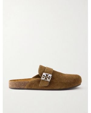 Tory Burch Mellow Embellished Suede Clogs - Brown