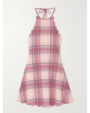 Marysia Swim Bianca Scalloped Checked Seersucker Halterneck Tennis Dress - Pink