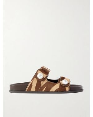 Jimmy Choo Pantoletten Aus Kalbshaar Mit Zebraprint Und Kunstperlen - Weiß