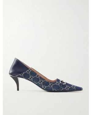 Gucci Vittoria Horsebit-Embellished Canvas-Jacquard Pumps - Blue