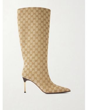 Gucci Trinity Kniehohe Stiefel Aus Beschichtetem Canvas - Weiß