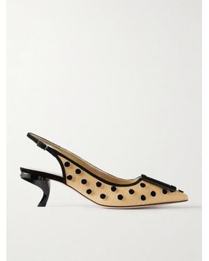 Roger Vivier Virgule 55 Suede-Trimmed Polka-Dot Slingback Court Shoes - Metallic