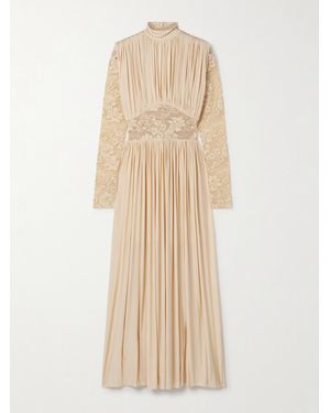 Zimmermann Ruched Stretch-Jersey And Lace Maxi Dress - Natural