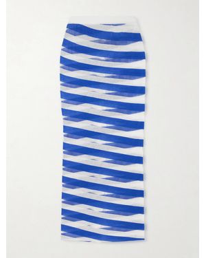 Stella McCartney Striped Mesh-Paneled Cotton-Blend Midi Skirt - Blue