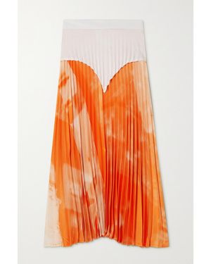 Thebe Magugu Pleated Printed Satin Midi Skirt - Orange