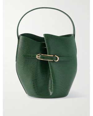 Liffner Belted Lizard-Effect Leather Bucket Bag - Green