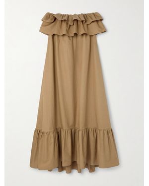Saint Laurent Maxi Dress With Ruffles - Natural