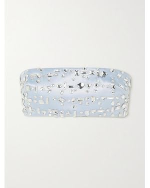 16Arlington Blaise Strapless Cropped Crystal-Embellished Satin Bustier Top - Blue