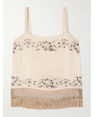 Bode Phantasm Fringed Embroidered Silk-Satin Camisole - Natural