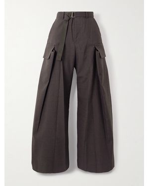 Sacai Belted Woven Wide-Leg Trousers - Brown