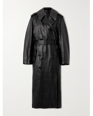 Balenciaga Cocoon Doppelreihiger Trenchcoat Aus Leder Mit Gürtel - Schwarz