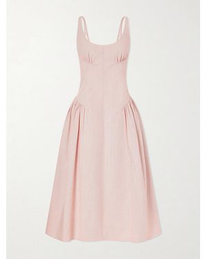 Proenza Schouler Solira Gathered Striped Cotton-Blend Seersucker Midi Dress - Pink