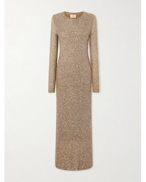 Saint Laurent Sequined Knitted Maxi Dress - Natural