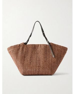 Brunello Cucinelli Leather-Trimmed Raffia Tote - Brown