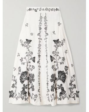Agua Bendita Bergamota Embroidered Linen Midi Skirt - White