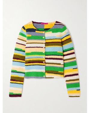 The Elder Statesman Striped Crocheted Organic Cotton Cardigan - Green