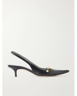 Balenciaga Studded 45 Leather Court Shoes - Natural