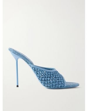 Paris Texas Lidia 105 Leather-Trimmed Straw Mules - Blue