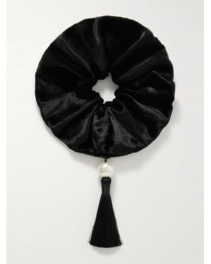 Jennifer Behr Isadora Tasseled Faux Pearl-Embellished Velvet Scrunchie - Black