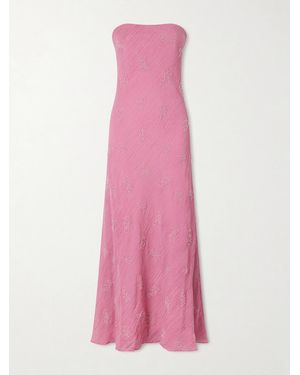 STAUD Cassie Strapless Bead-Embellished Crinkled Modal-Blend Organza Maxi Dress - Pink