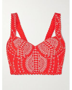 Charo Ruiz Goldie Broderie Anglaise Cotton-Blend Bustier Top - Red