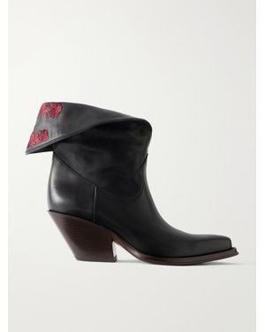 Chloé Azelan Floral-Embroidered Ankle Boots - Black