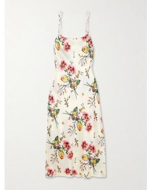 Olivia Von Halle Artemis Floral-Print Silk-Satin Nightdress - White