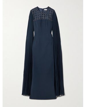 Rebecca Vallance Robe Du Soir Effet Cape En Crêpe À Plis Et À Ornements Memphis - Bleu