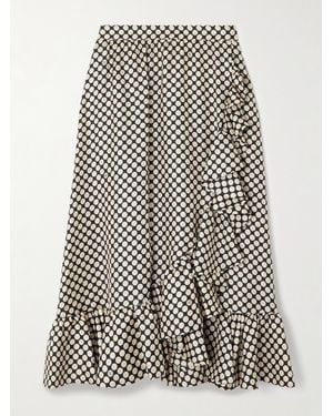 Valentino Garavani Midirock Aus Seiden-Twill Mit Wickeleffekt, Volants Und Punkten - Schwarz