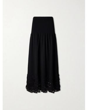 Ulla Johnson Leona Crochet-Trimmed Ribbed Midi Skirt - Black