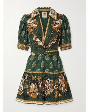 FARM Rio Ayla Tie-Front Floral-Print Cotton-Poplin Mini Dress - Green