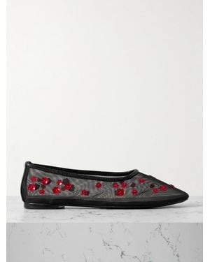 STAUD Alba Sequin-Embellished Mesh Ballet Flats - White