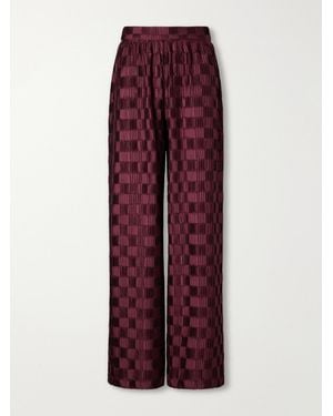 Dima Ayad Plissé Satin Wide-Leg Pants - Red