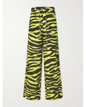 The Attico Zebra-Print Cotton Mid-Rise Wide-Leg Pants - Green