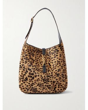 Saint Laurent Le 5 À 7 Small Embellished Leather-Trimmed Leopard-Print Calf Hair Shoulder Bag - White