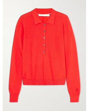 RÙADH Dea Embroidered Merino Wool Polo Sweater - Rot