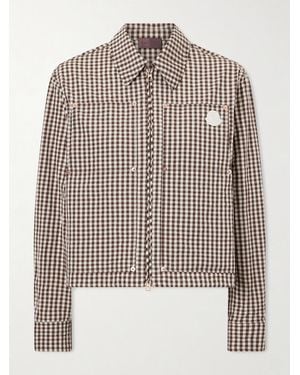 Moncler Cropped Appliquéd Gingham Cotton-Blend Shirt - Brown