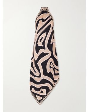PUCCI Asymmetric Printed Silk-Twill Halterneck Dress - White