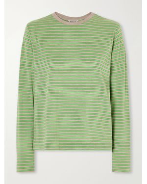 AURALEE Striped Wool-Jersey T-Shirt - Green