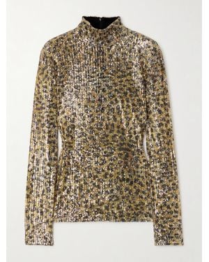 AZ FACTORY Romy Sequin-Embellished Leopard-Print Mesh Turleneck Top - Multicolour