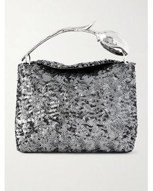 Erdem Sequined Satin Clutch - Grey