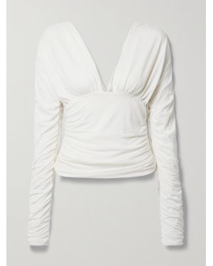 Interior The Vera Ruched Cotton-Jersey Top - White