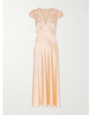 Doen Coraline Corded Lace-Trimmed Silk-Satin Midi Dress - Natural