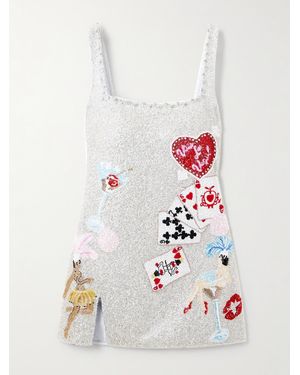 Clio Peppiatt Vegas Embellished Beaded Tulle Mini Dress - White