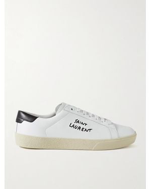 Saint Laurent Court Classic Sl/06 Logo-Embroidered Leather Trainers - White
