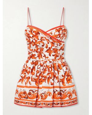 Dolce & Gabbana Printed Cotton-Poplin Mini Dress - Red